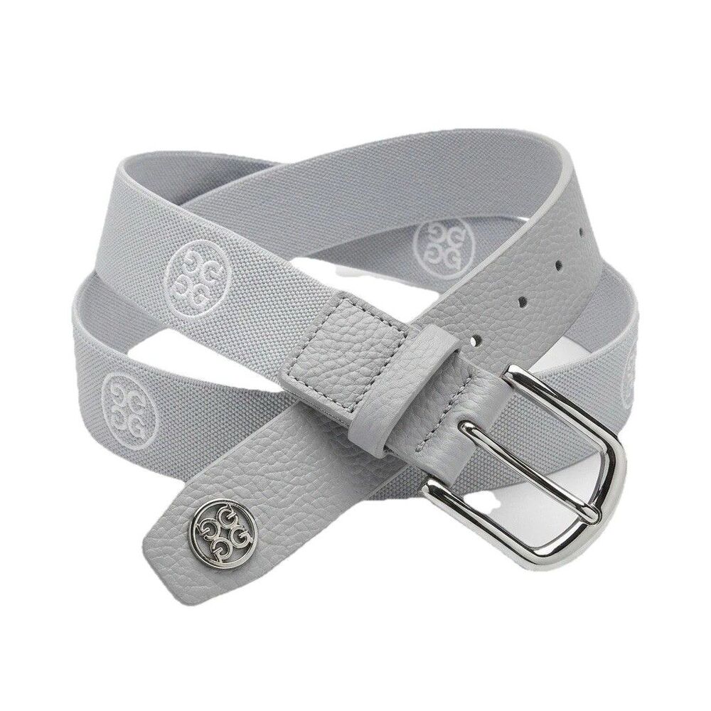 G/FORE Golf Belt Grey Webbed Elastic Stretch Pebbled Leather Circle G Logo L/XL